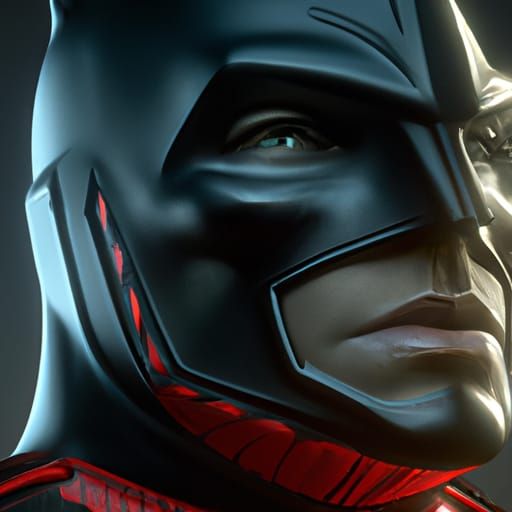 batman but with a fully covered face and blood red armour, 8...
