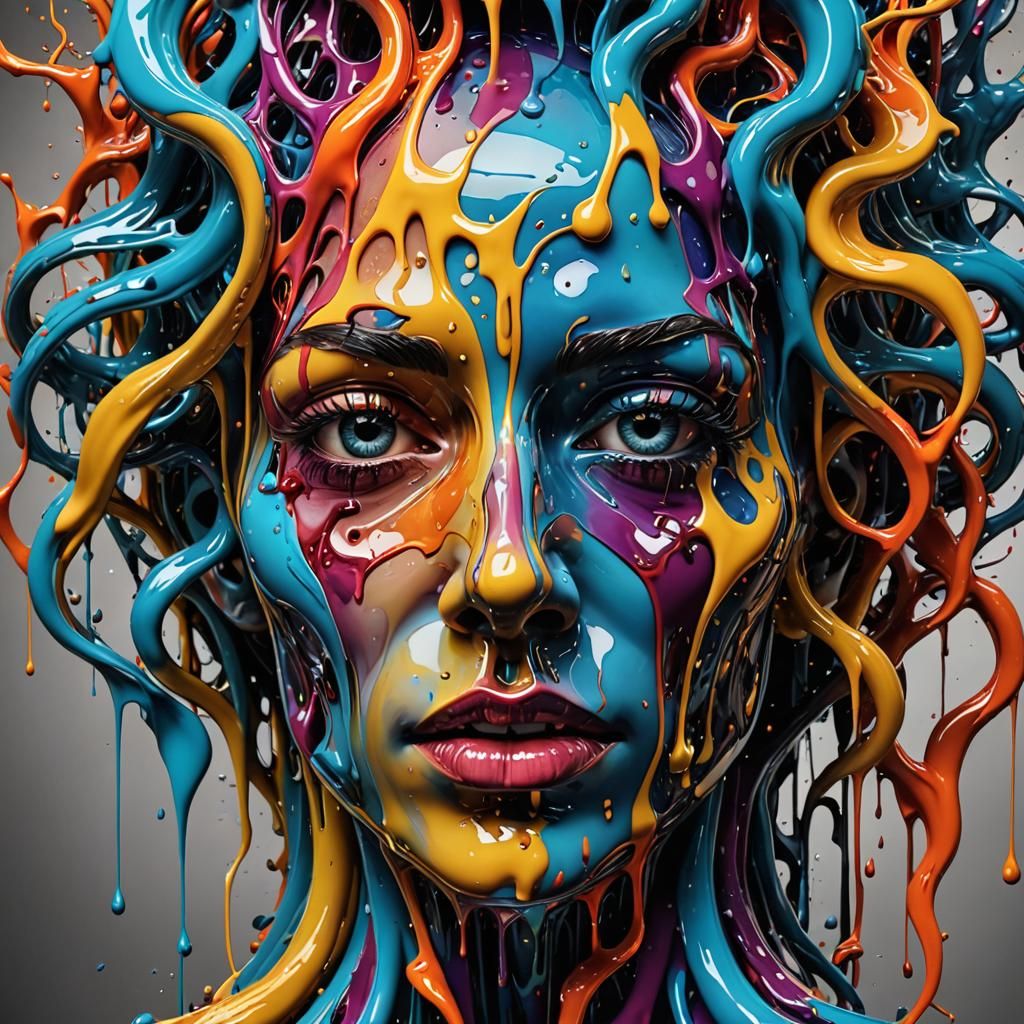 Surreal Melting Face in Mixed Media