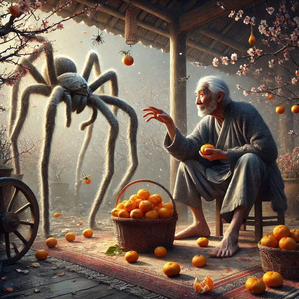 An old man and his friend spider