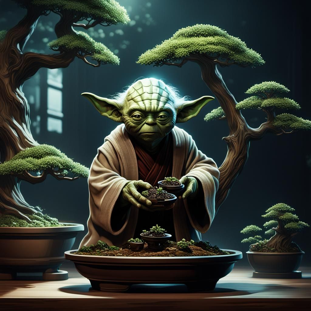 Master Yoda With A Bonsai Tree Epic cinematic brilliant stunning