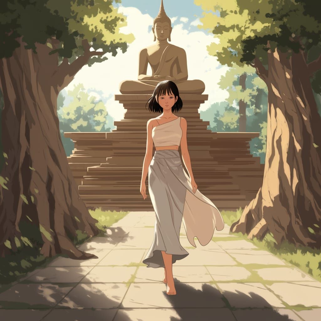 Serene Thai Temple in Anime Style