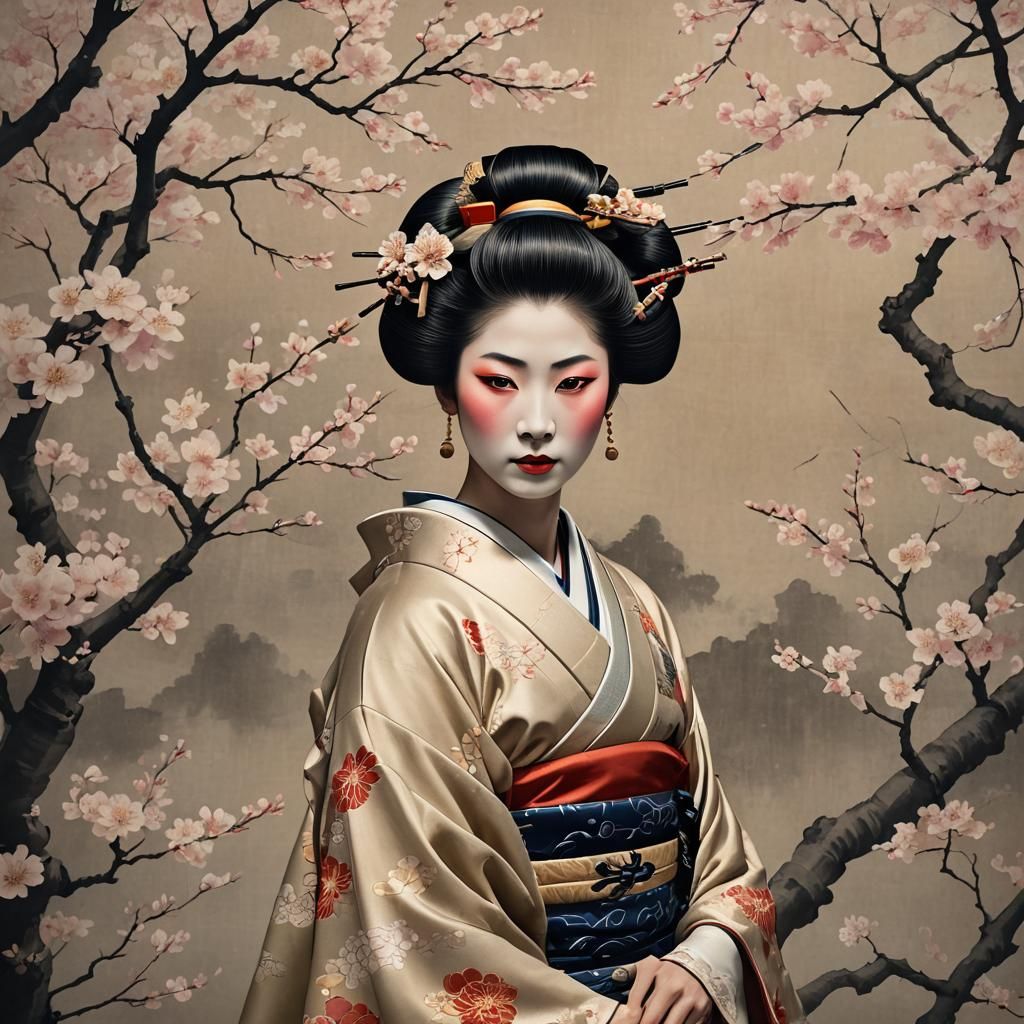 Serene Geisha Portrait in Ukiyo-e Style