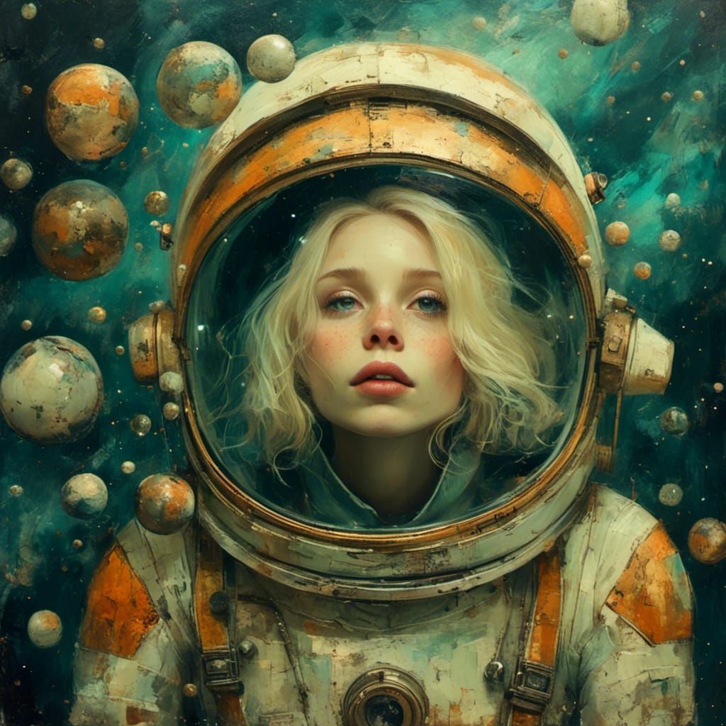 beautiful blonde alice astronaut floating in wonderland space - AI ...