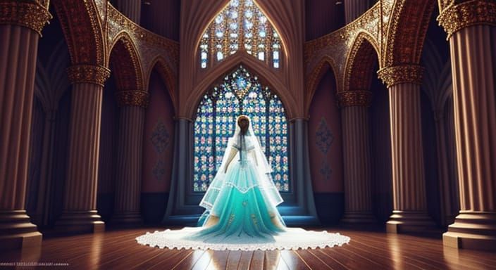 Elegant Princess in Majestic Castle Interior Digital Art