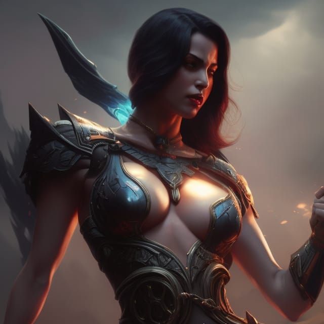 beautiful muscular devil girl with large bust, bodice exposing chest, a masterpiece, 8k resolution, dark fantasy concept...