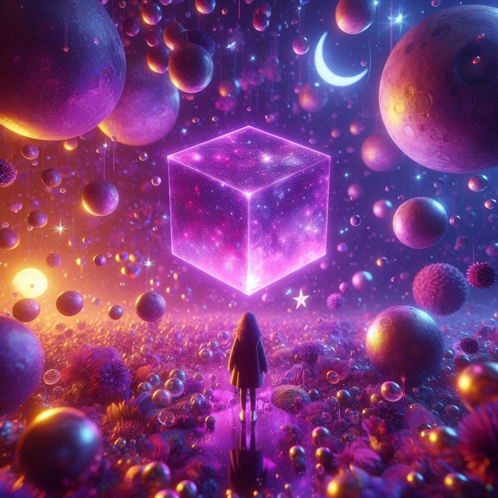 girl and violet cube