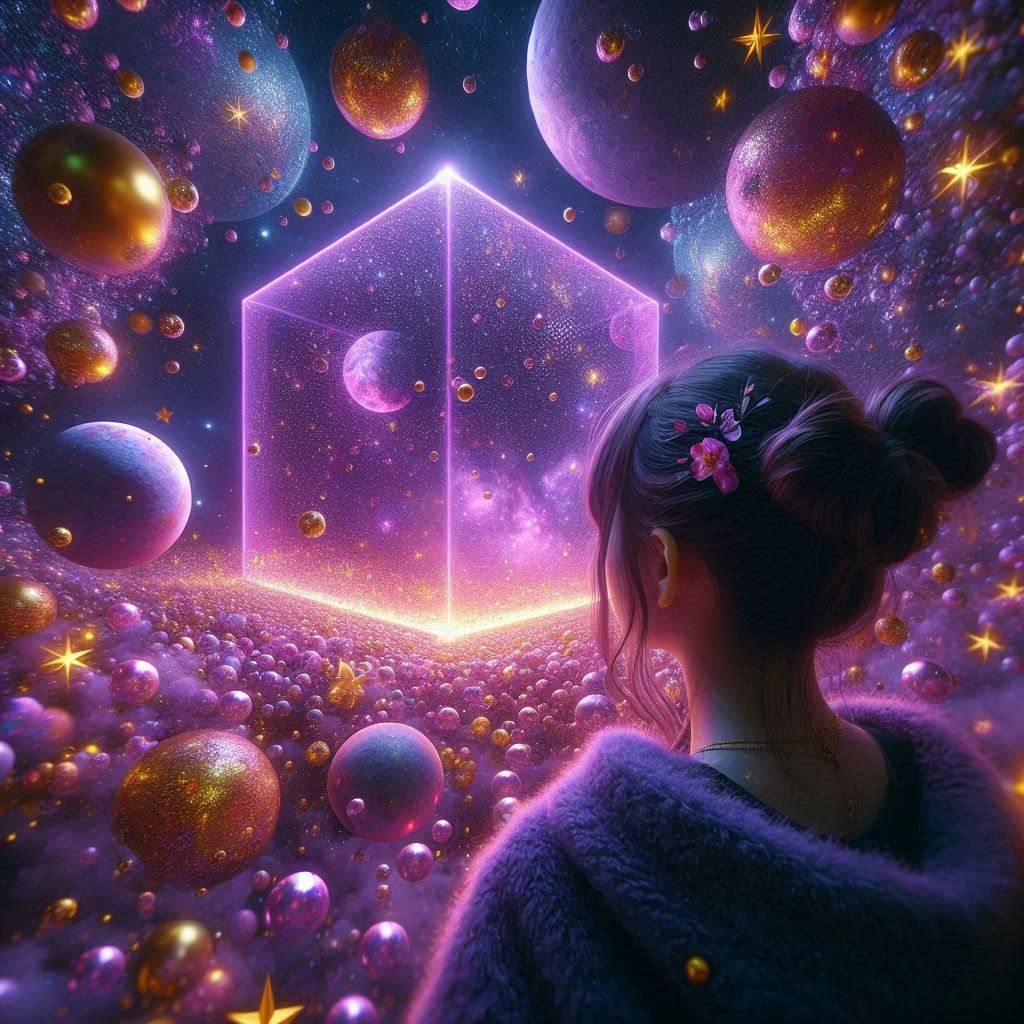 girl and violet cube