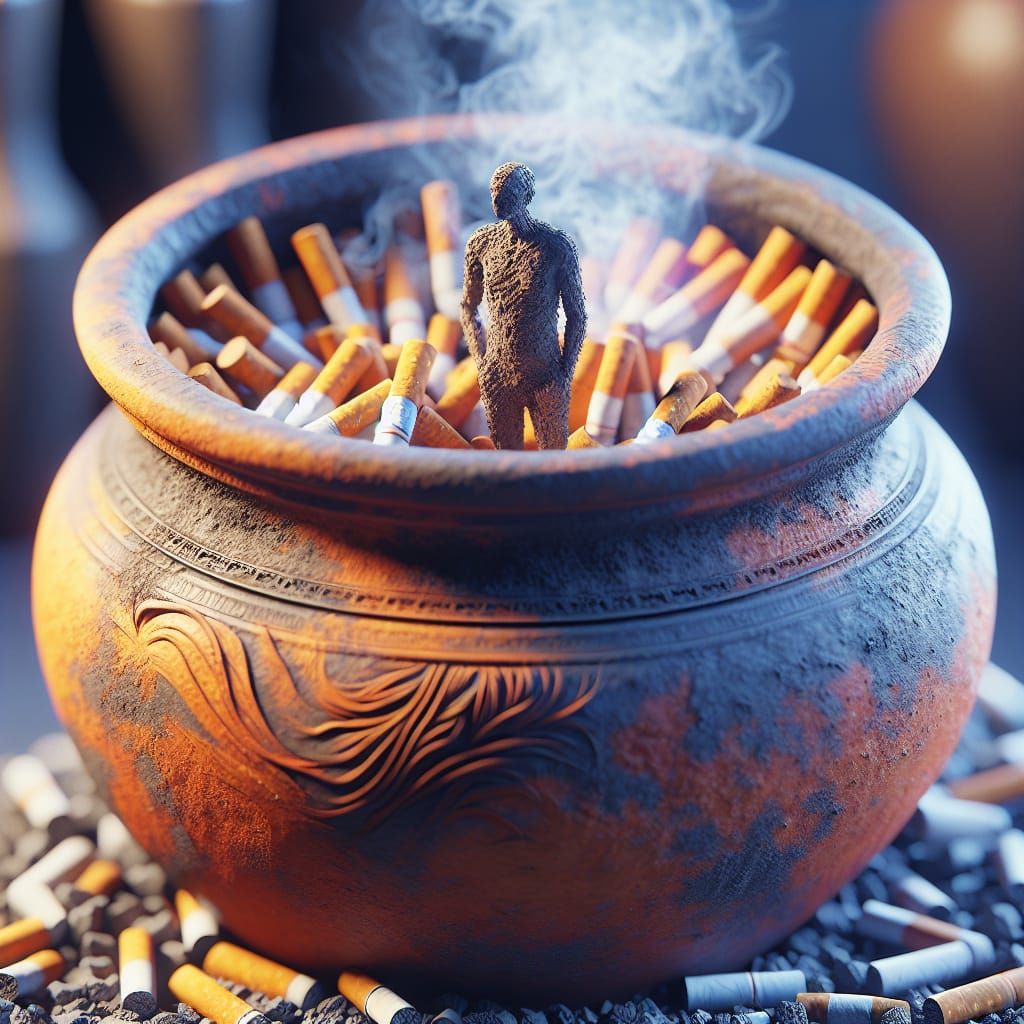 Ancient Pot with Miniature Ash Man: Fantasy Art