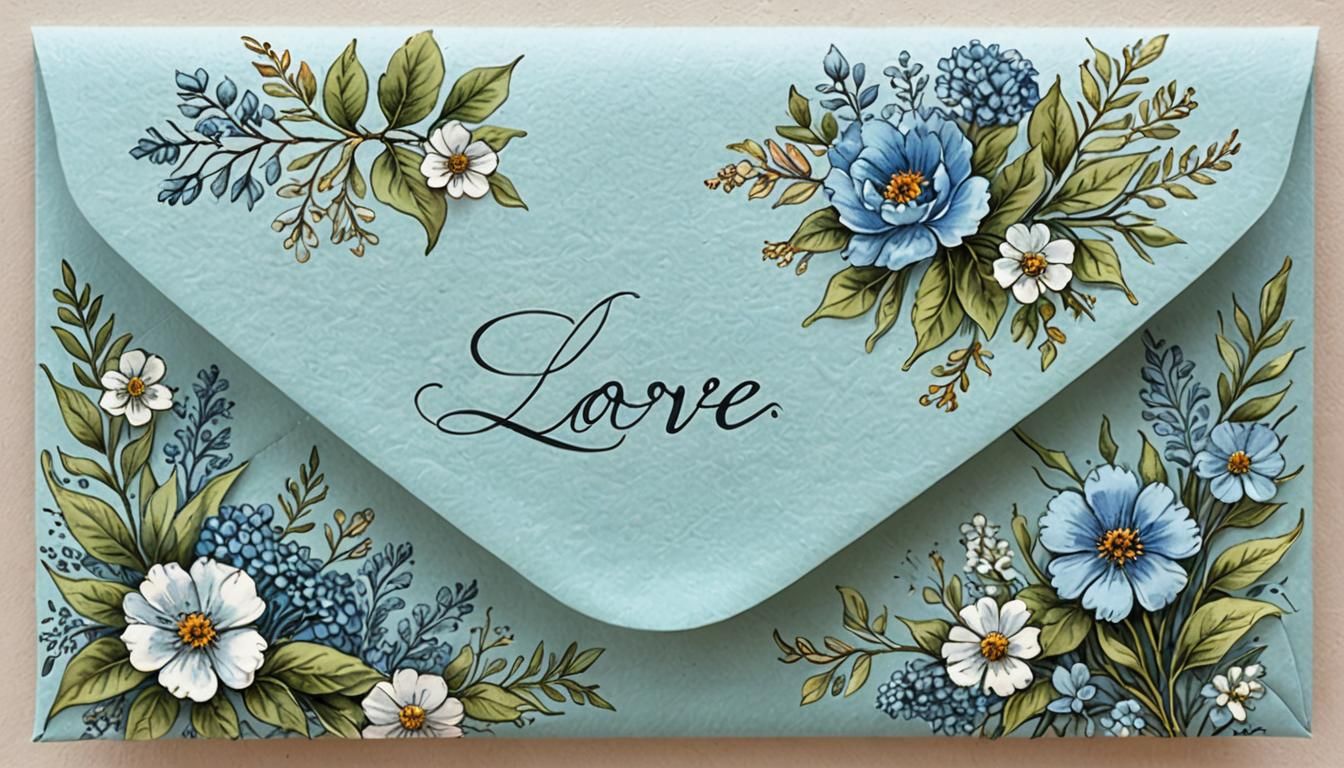 a beautiful pale blue letter with flowers and (the Word "Love!" is Written in very bold flowing script) ...  by @Ed Evans