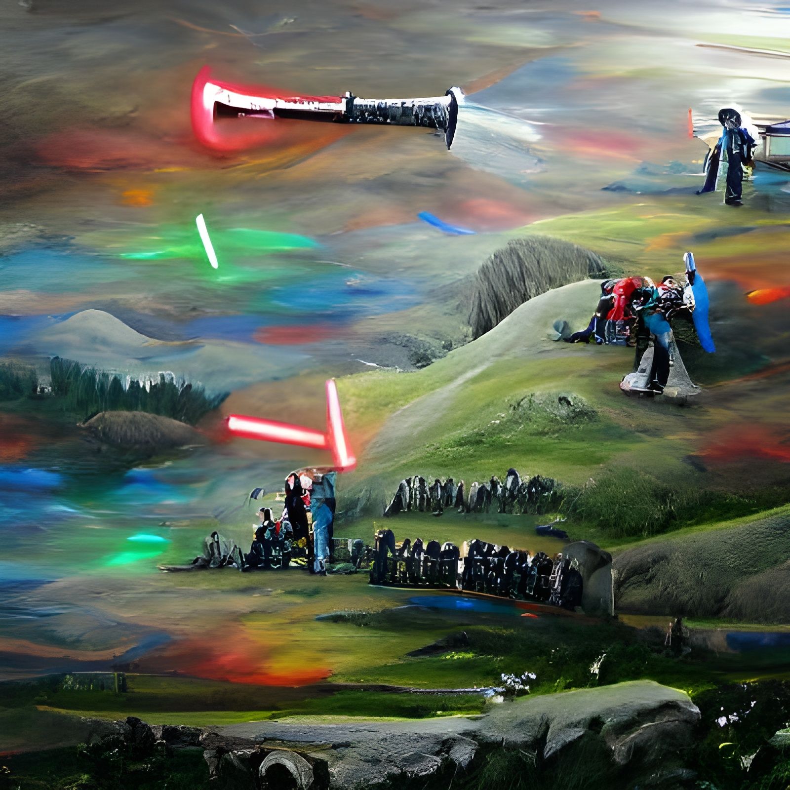 Lightsaber battle on hilltop