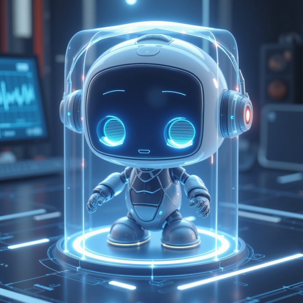 <lora:Holographix:1.0> A Holographic cute robot