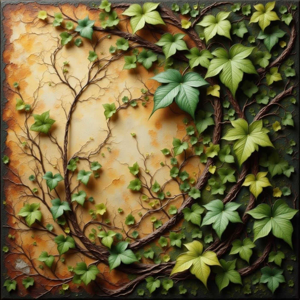 Ivy on Crackled Surface with Ethereal Glow