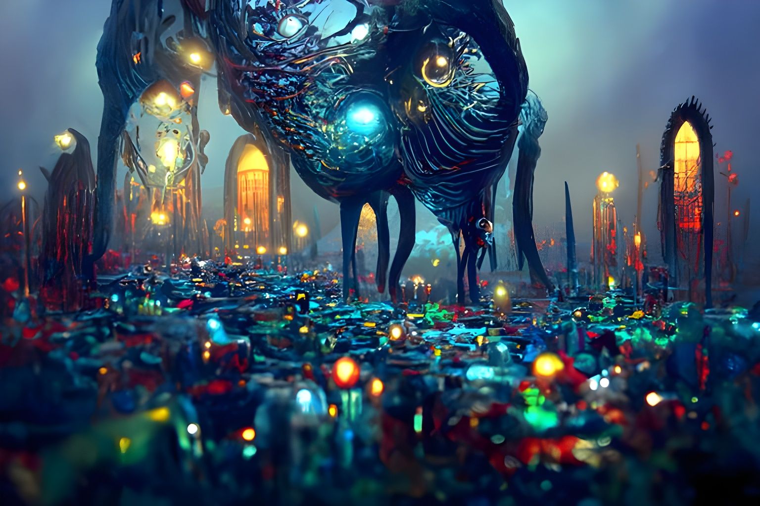 a grand assembly of nighttime creatures