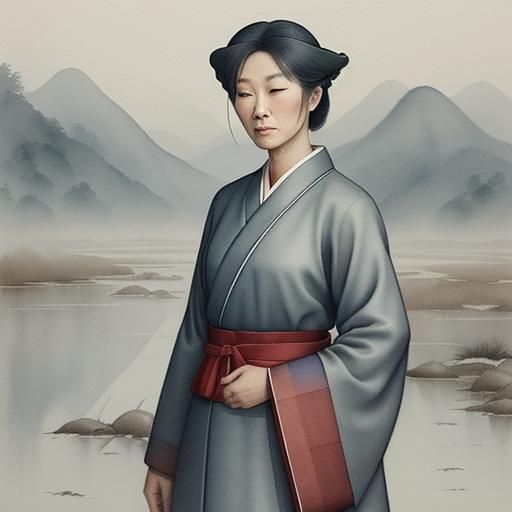 Misty Korean Landscape in Watercolor and Ink Style