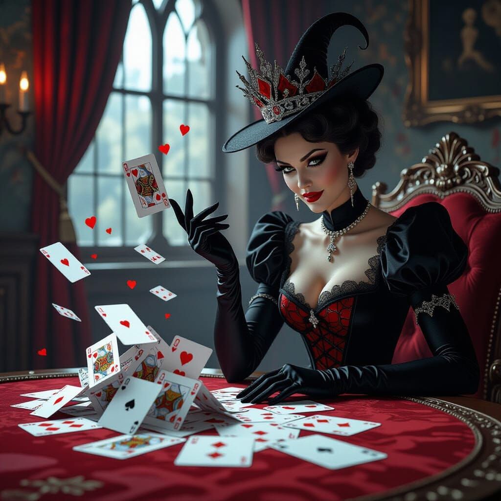 After the Queen of Spades flicks her finger with an evil smile on her face, the Queen of Hearts flys ...  by @Marta