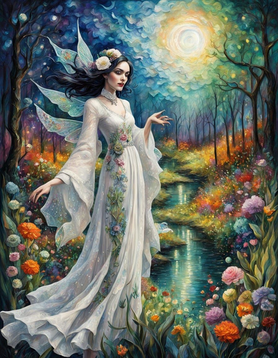 Goth Fairy in Impressionistic Landscape