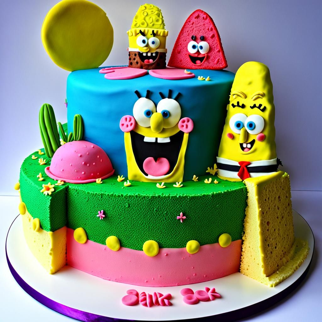 Sponge Bob and Patrick made out of cake. I vertical slice cut out ...