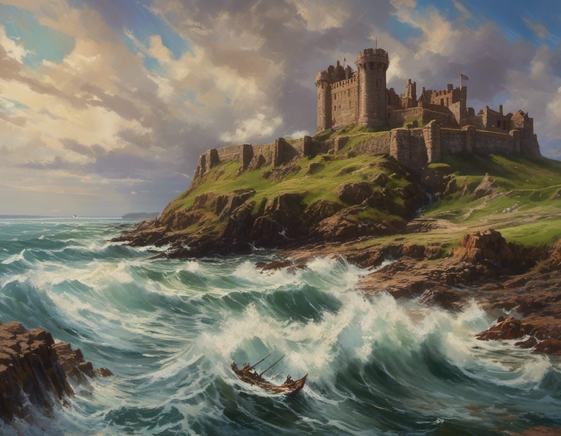 Bamburgh Castle, in the style of <lora:aZovyaRPGV2art:1.0>