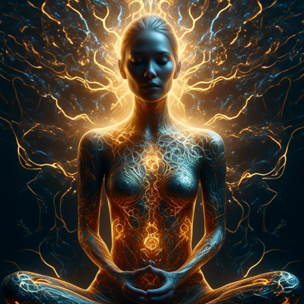 Glowing Woman in Lotus Position: Digital Art