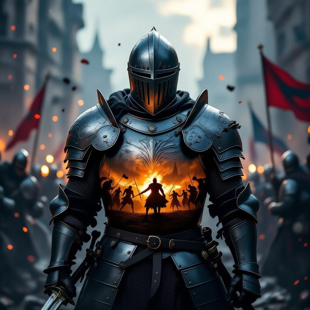 Knight's Inner Battle: Double Exposure of Heroic Combat