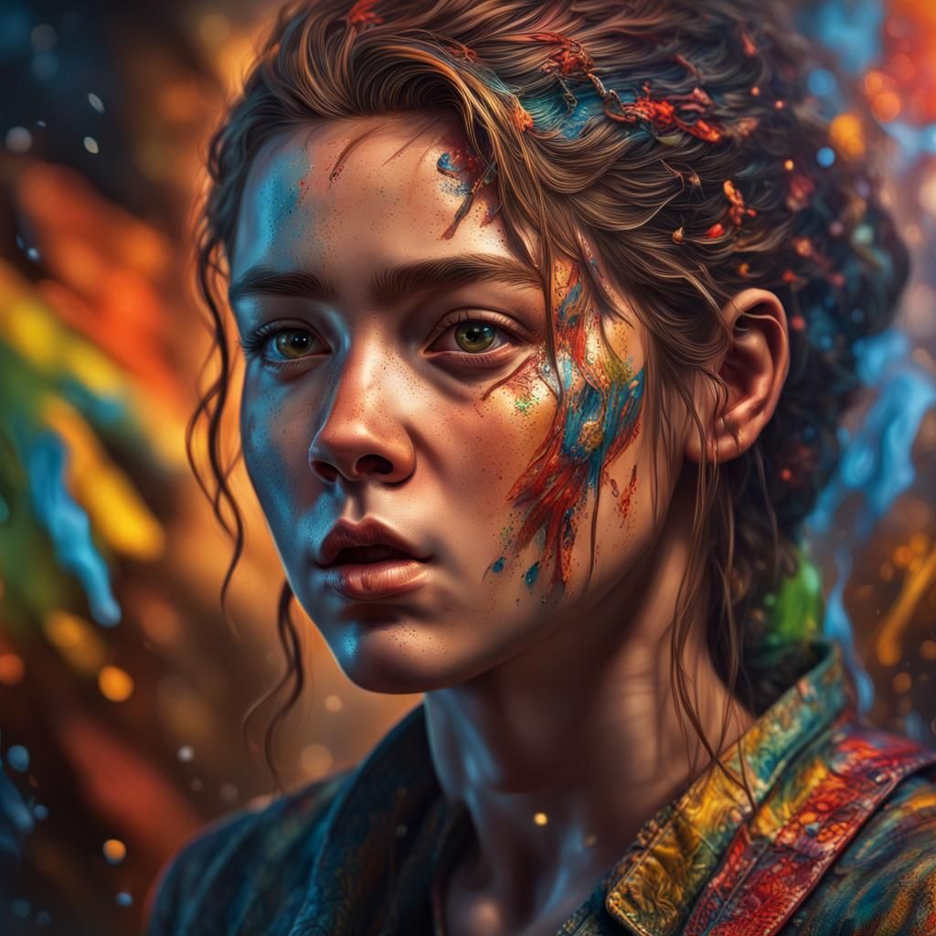 Hyperrealistic Child Portrait in Splash Art Style