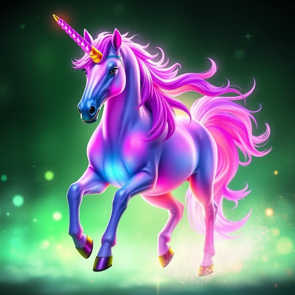 Radiant Unicorn Galloping in Luminous Landscape