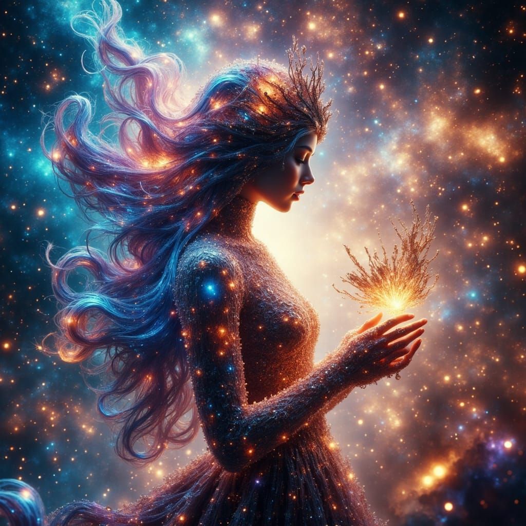 Celestial Being Tending Cosmic Garden, WLOP Style