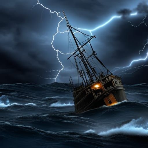 Pirate ship in the stormy sea