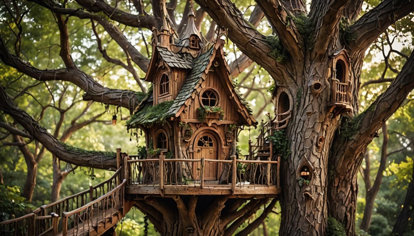 a neat little treehouse with an annexe