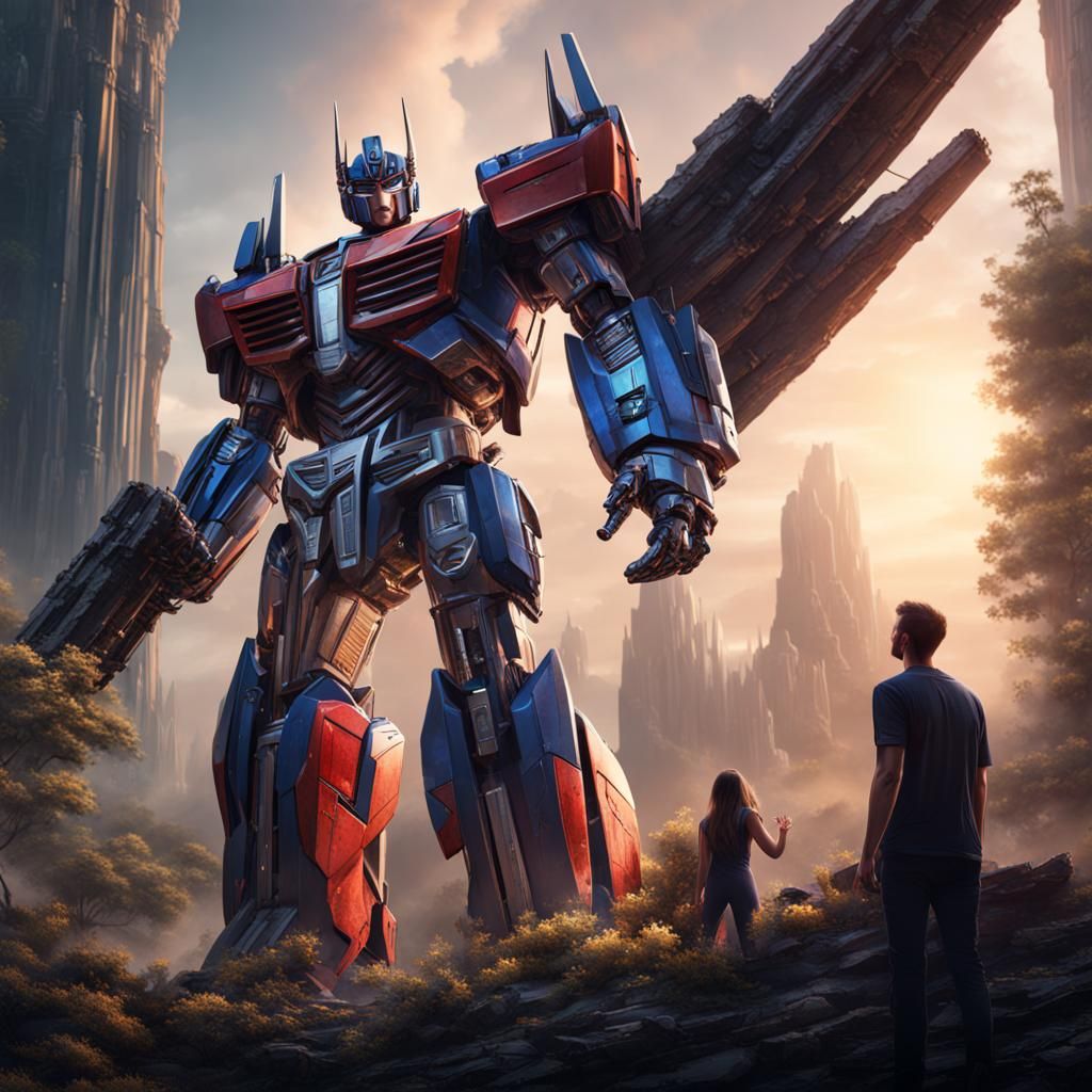 Humans worshiping Optimus Prime as a God