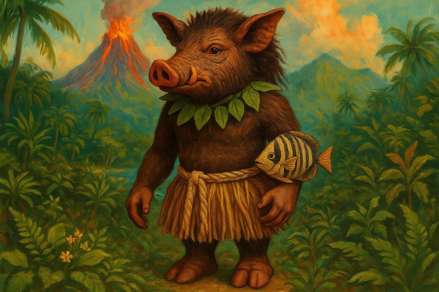 Mythological doll of the Hawaiian demi-god and wild boar tri...