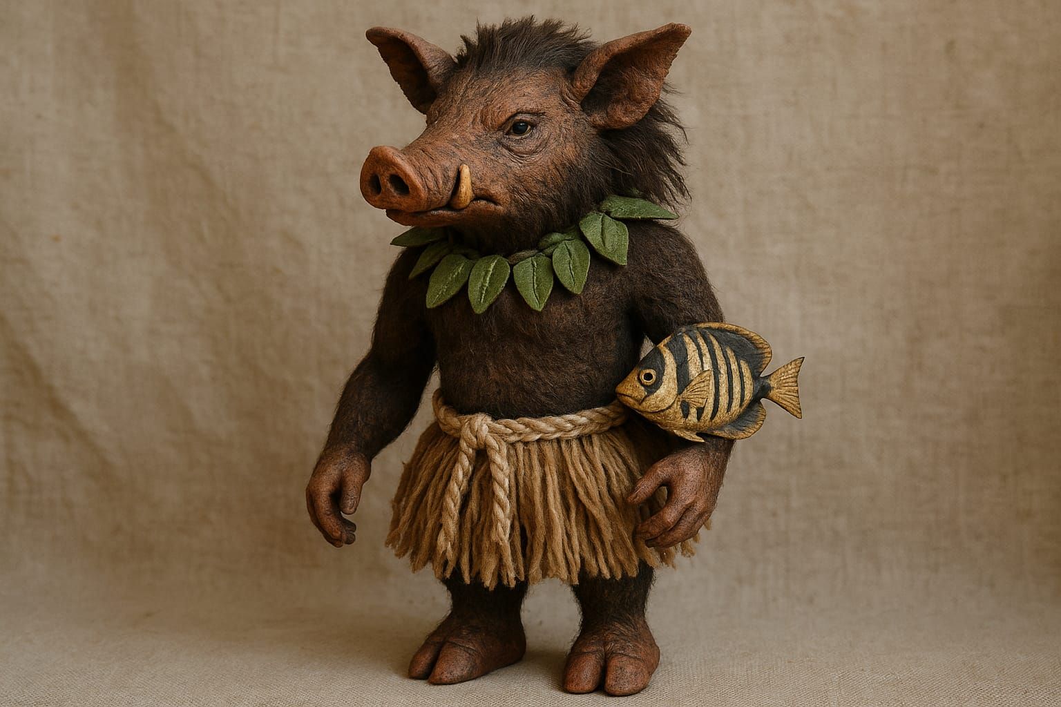 Mythological doll of the Hawaiian demi-god and wild boar tri...