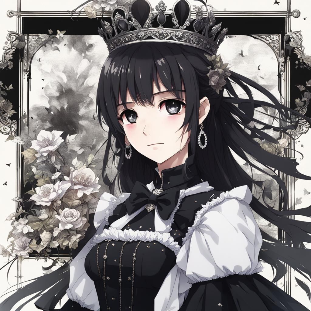 Anime Girl with Black Crown and Dress