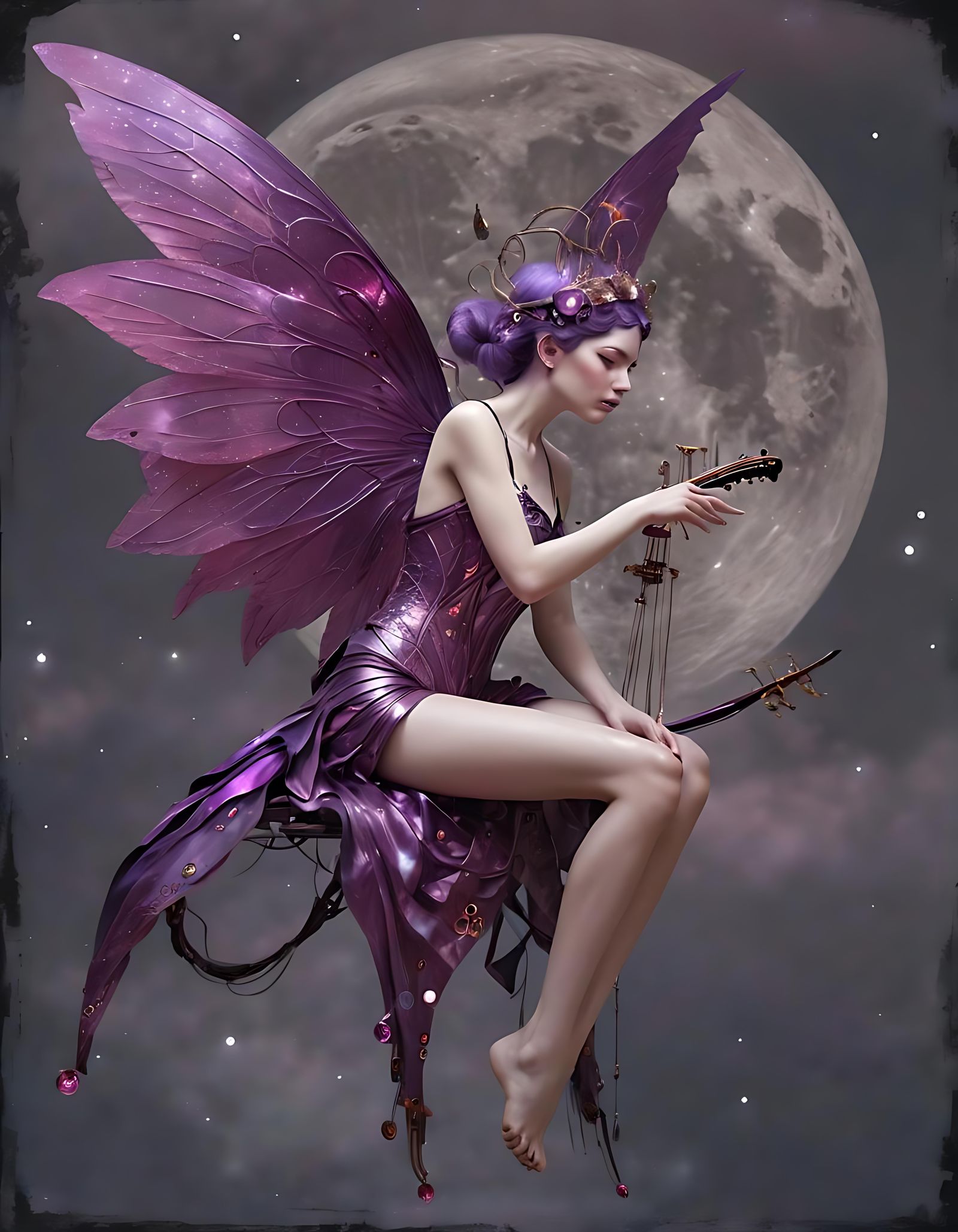 Ethereal fairy serenading the moon