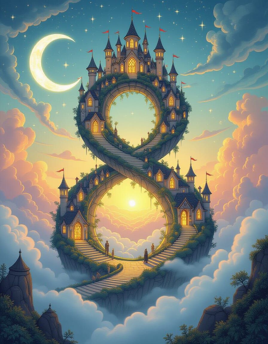 The Celestial Loop Citadel of Eternal Pathways Beneath the Crescent Moon