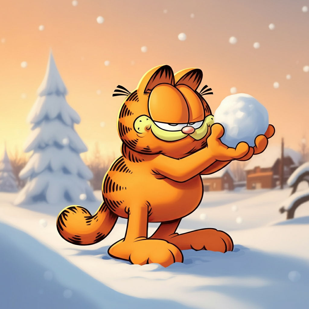White+Orange: Garfield making Snowballs