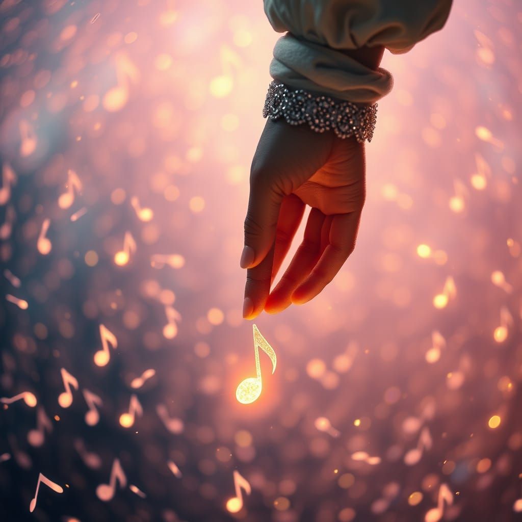 Ethereal Hand Grasping a Glowing Musical Note