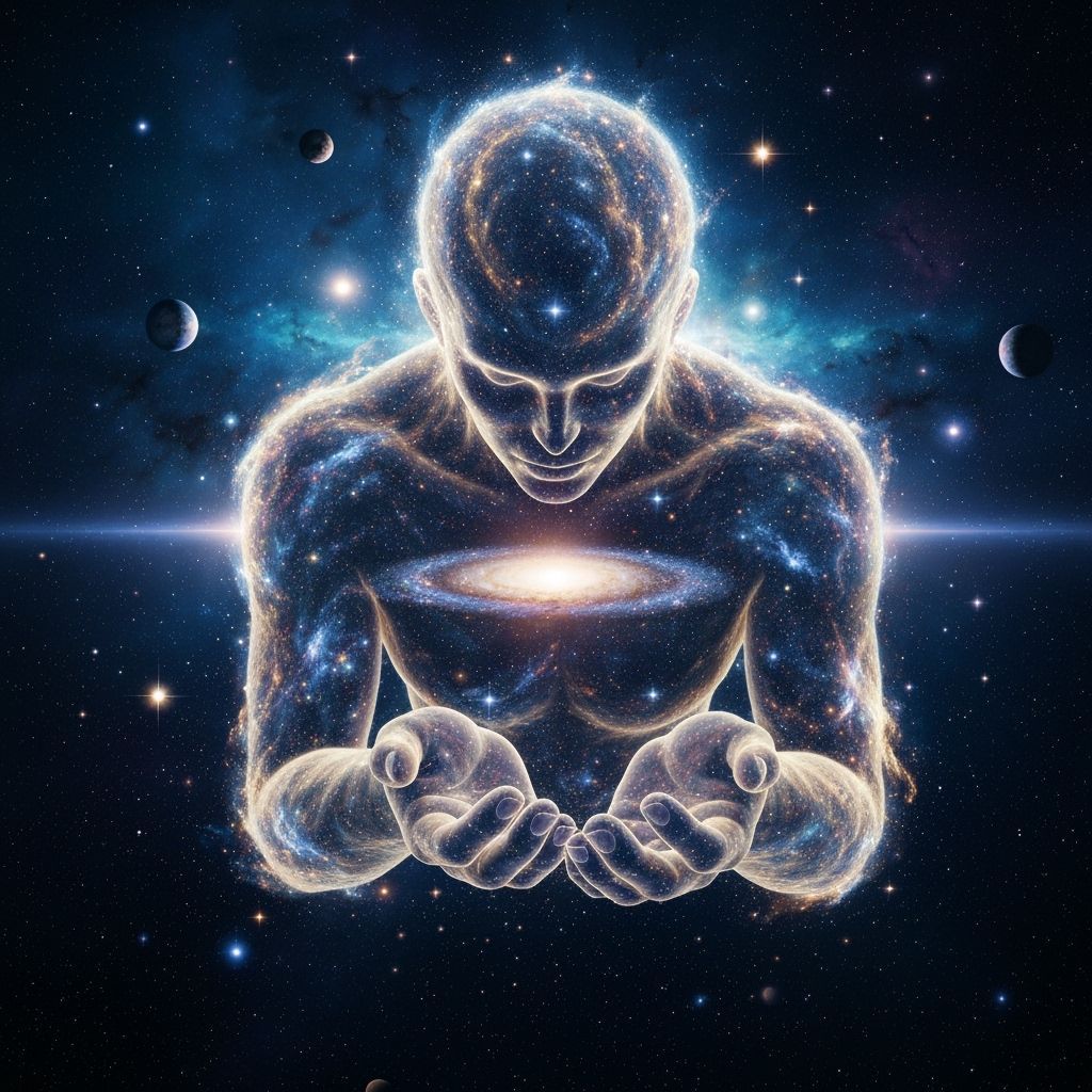 Cosmic Entity Holding Galaxy in Hyperrealistic Style