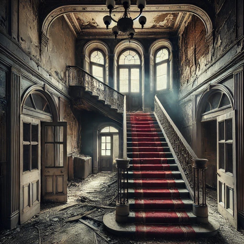The staircase of the abandoned Central Hotel in Annan, Scotland