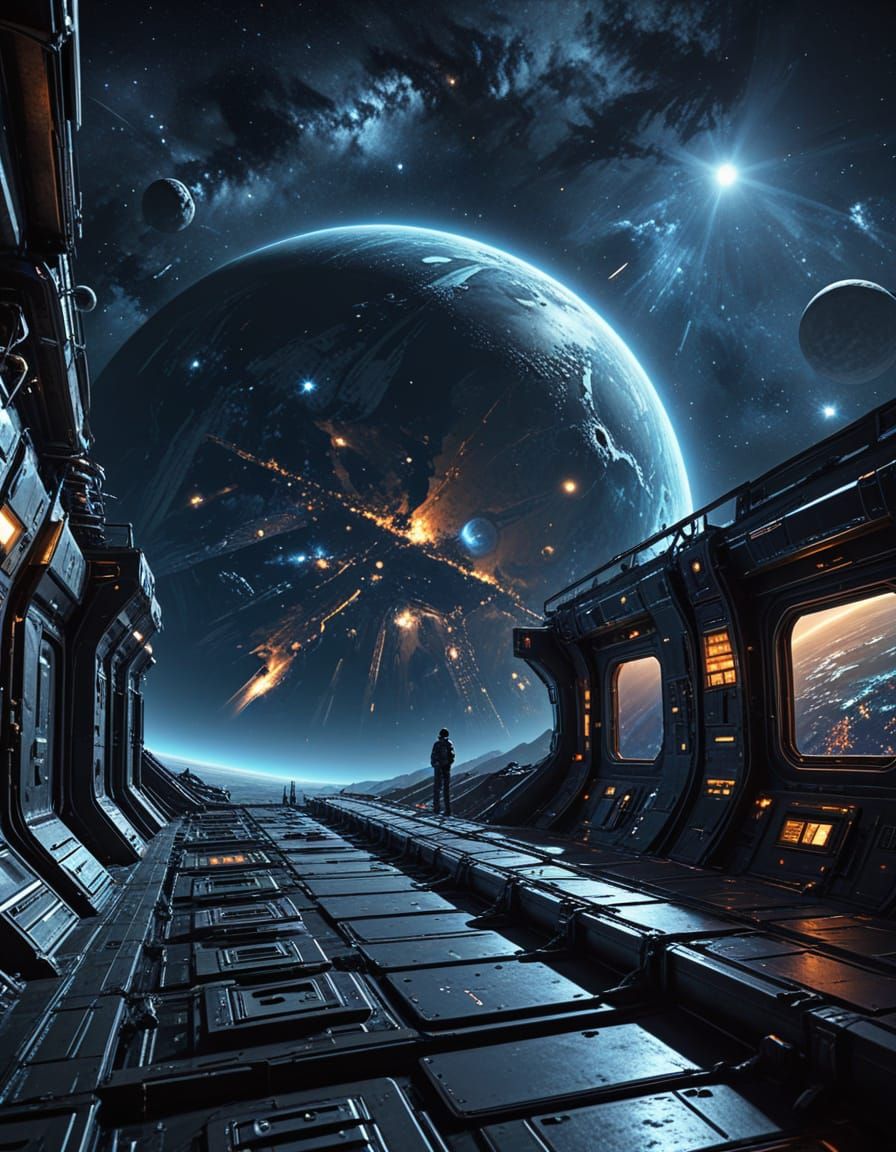 Visione di una luna piena attraverso l' oblò della stazione spaziale con una piccola parte del pianeta ...  by @Bonzomaletti