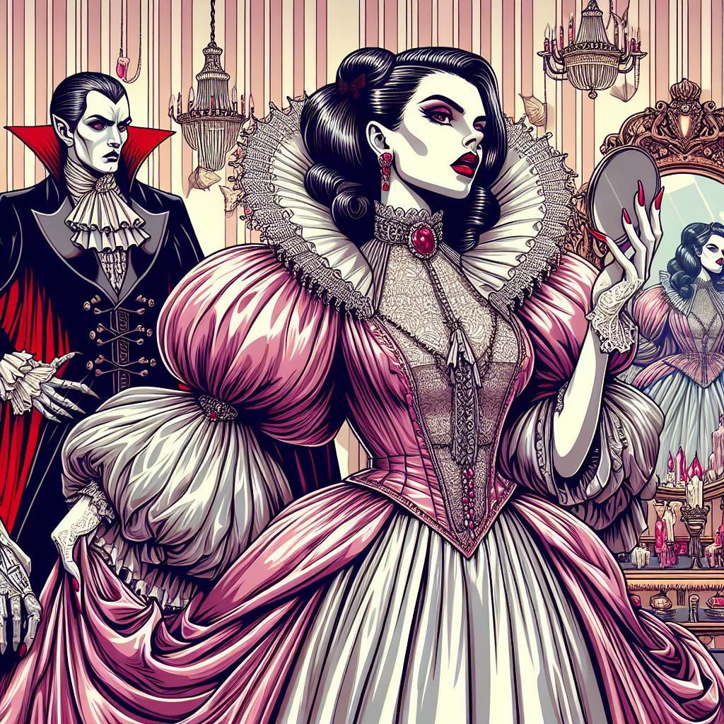 Mistress Dracula POMPÖÖS Couture. Mistress Nosferatu Living in a Wonderland of Satin Sissy Dresses, Satin Sissy Gowns, S...