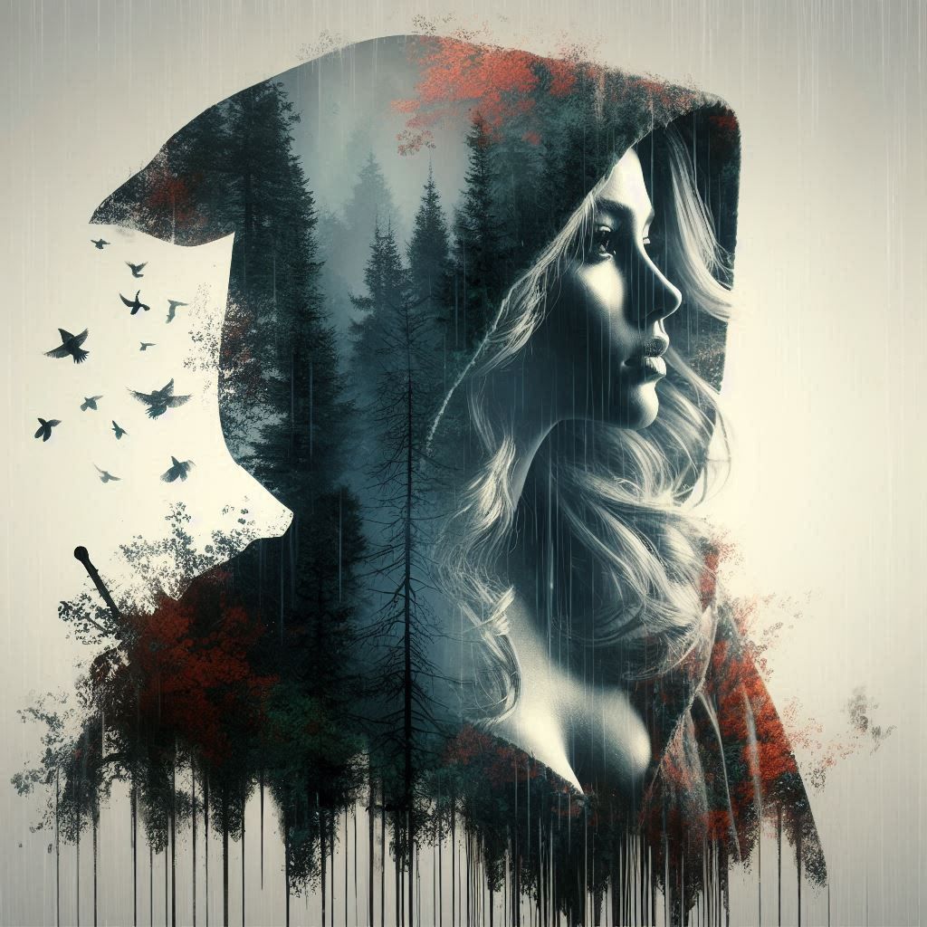 double exposure beautiful fantasy DALL-E 3 portrait landscape..