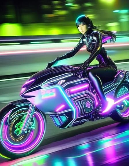 Downtown Osaka, Alien girl riding Intricate bioluminescent translucent ...