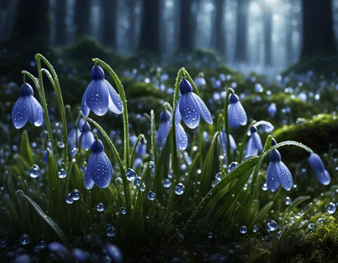 Forest flower dewdrops