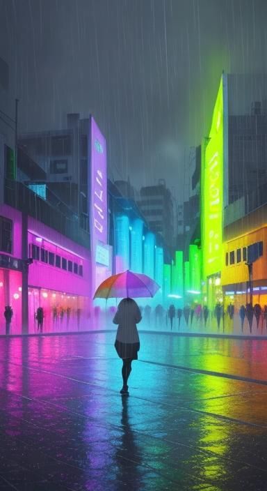Rain that falls in a spectrum of vibrant Neon colours painti...