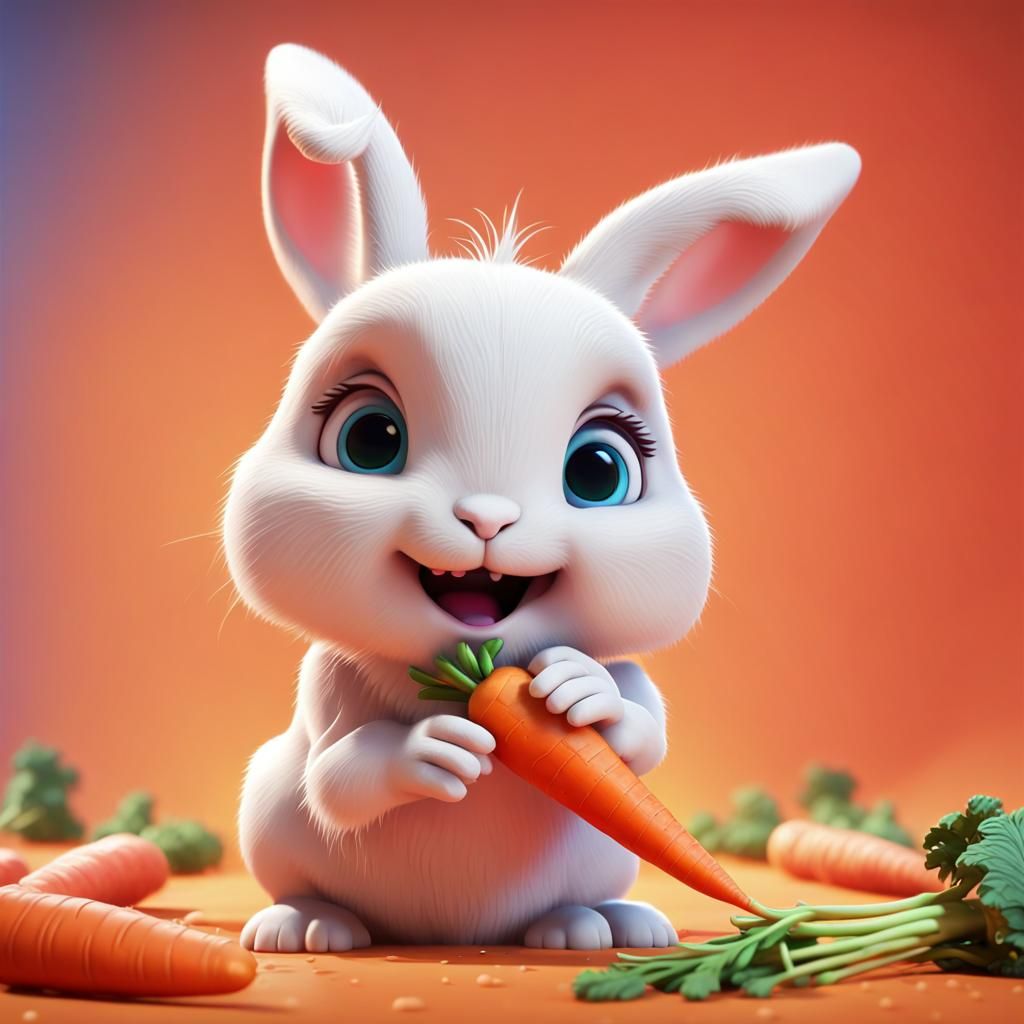 a little white bunny eats a carrot