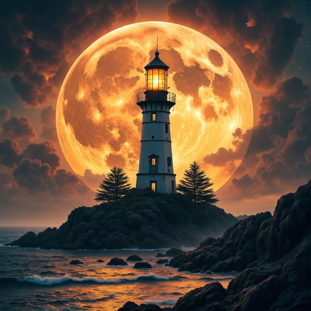 <lora:Abstract Reality:1.0> Absolutely! The image is a captivating scene dominated by a majestic lighthouse standing tall on a rocky outcrop...