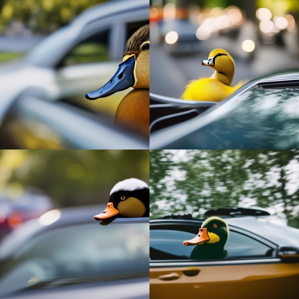 A duck driving a car