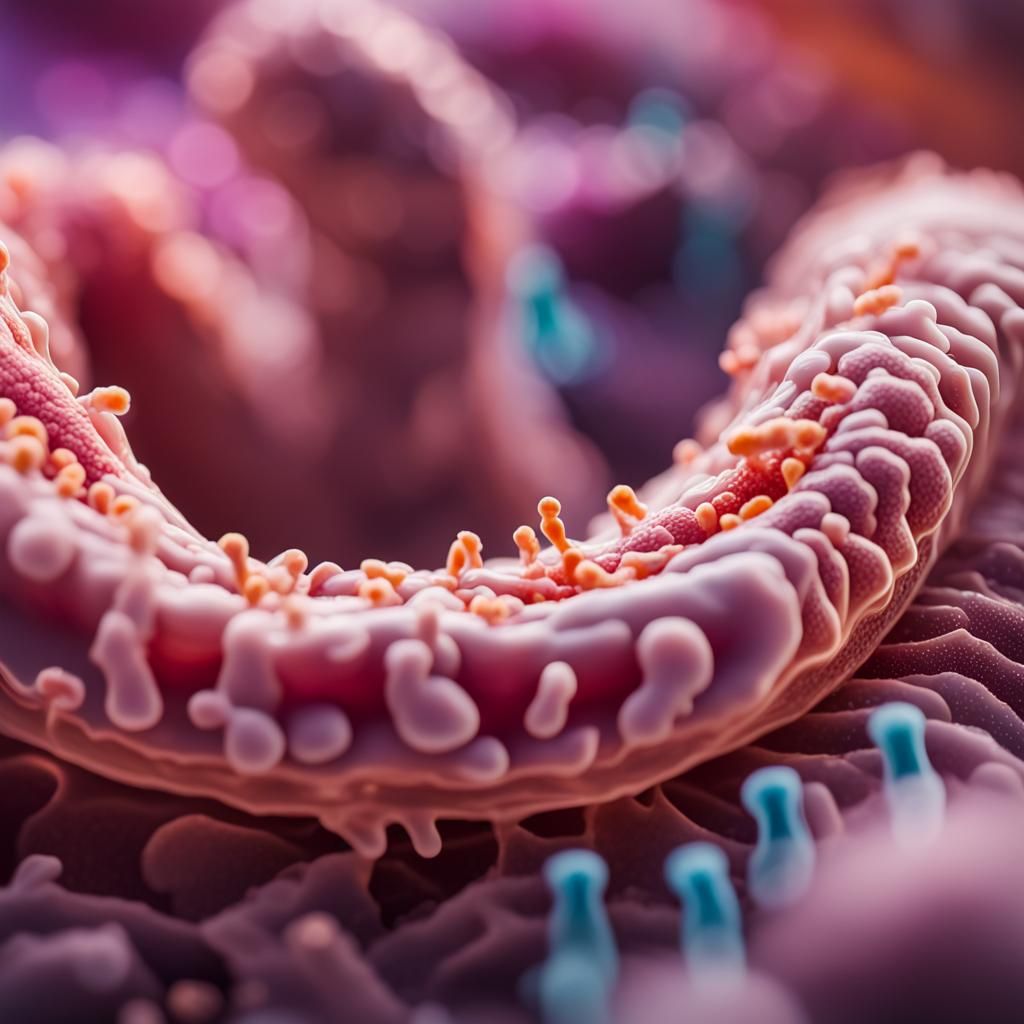 detail of the colon with a multicoloured microbiome on the w...