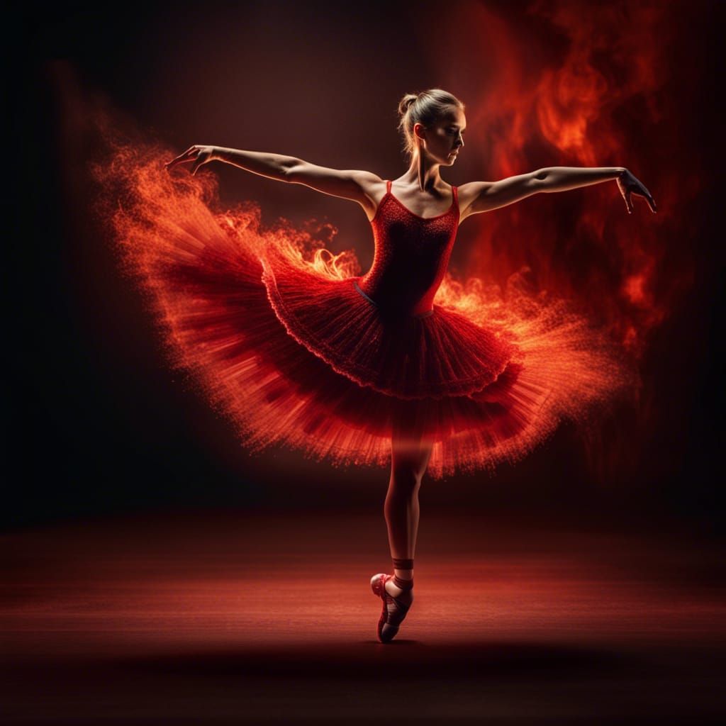 ballerina on pointe in fire like red  tutu